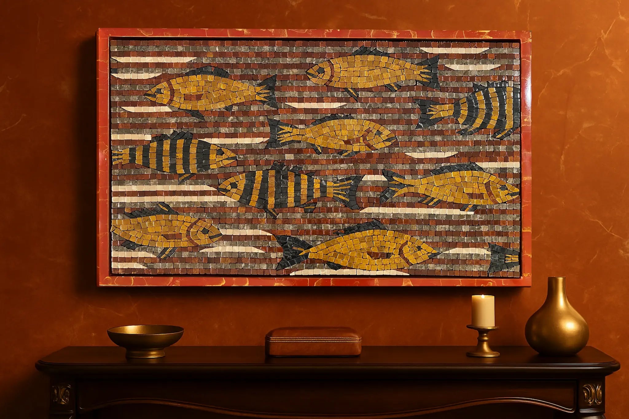 Premium 22×32 inch handmade mosaic wall art from the NAZ Collection featuring original designs in a PU painted wooden frame