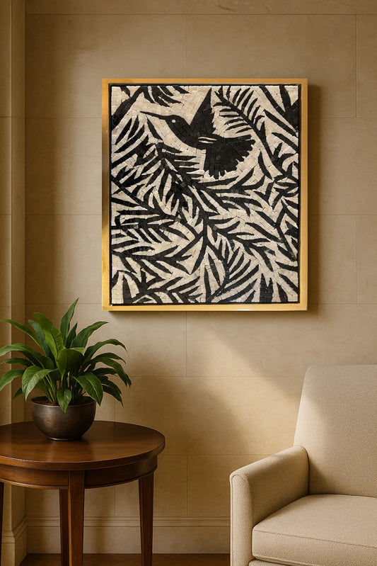 Ethereal Flight – Handmade Black & White Marble Mosaic Wall Art | AURA Collection