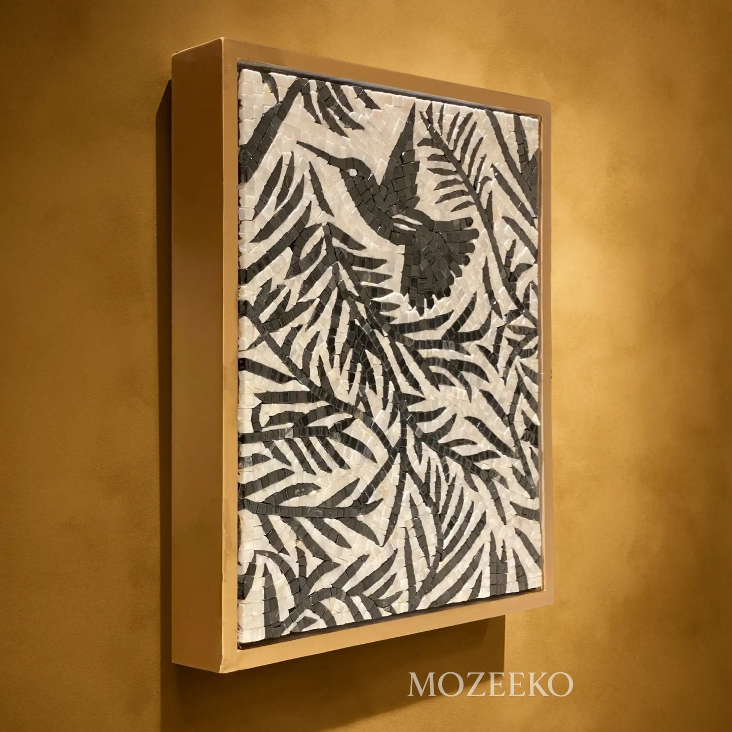 Ethereal Flight – Handmade Black & White Marble Mosaic Wall Art | AURA Collection