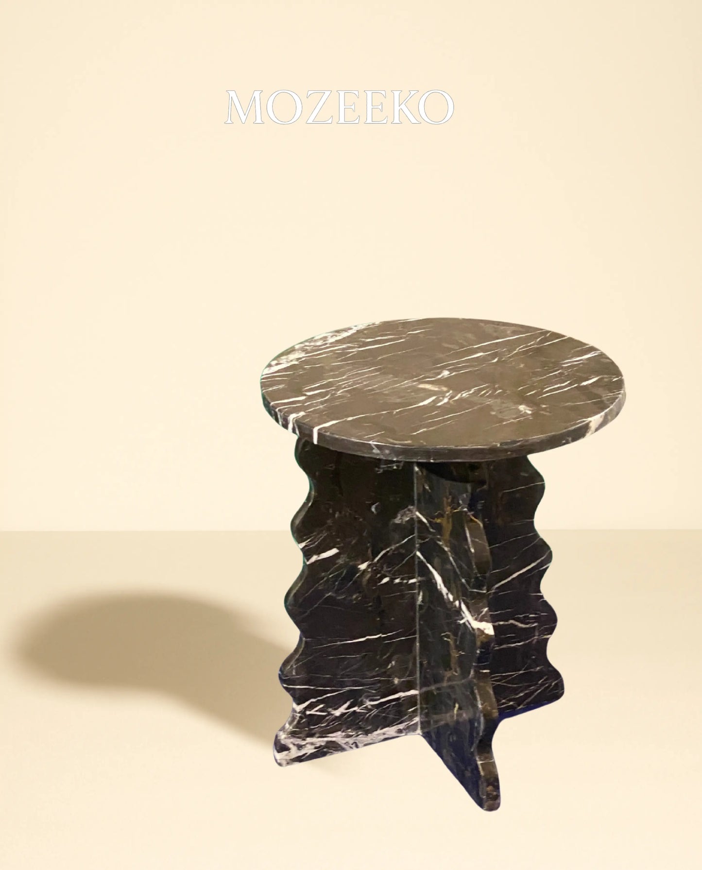 Black & Gold Marble Accent Table with Sculptural Base – 15.75" Top, 19" Height | Mozeeko