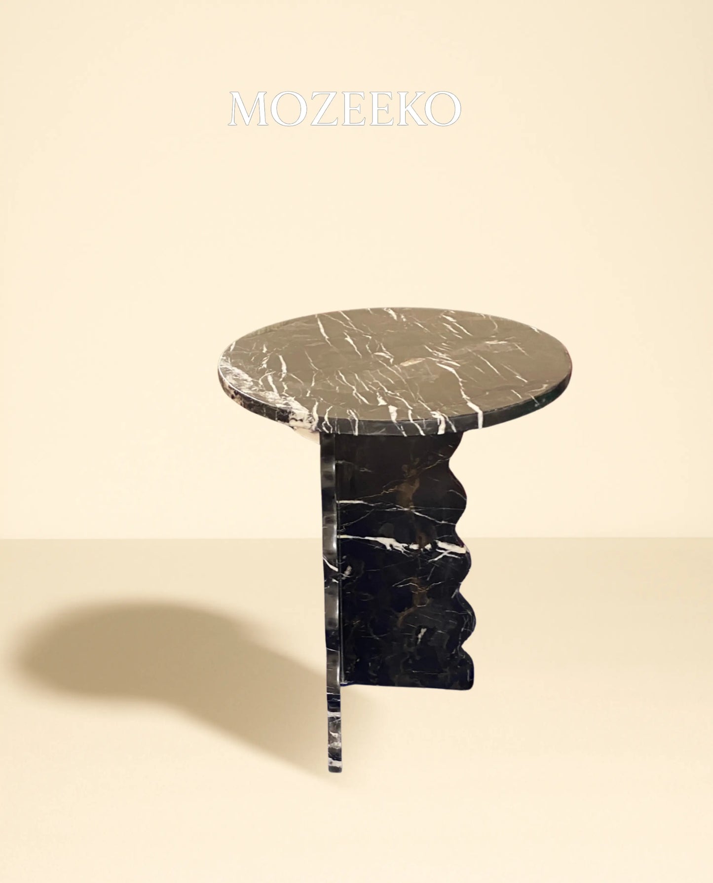 Black & Gold Marble Accent Table with Sculptural Base – 15.75" Top, 19" Height | Mozeeko