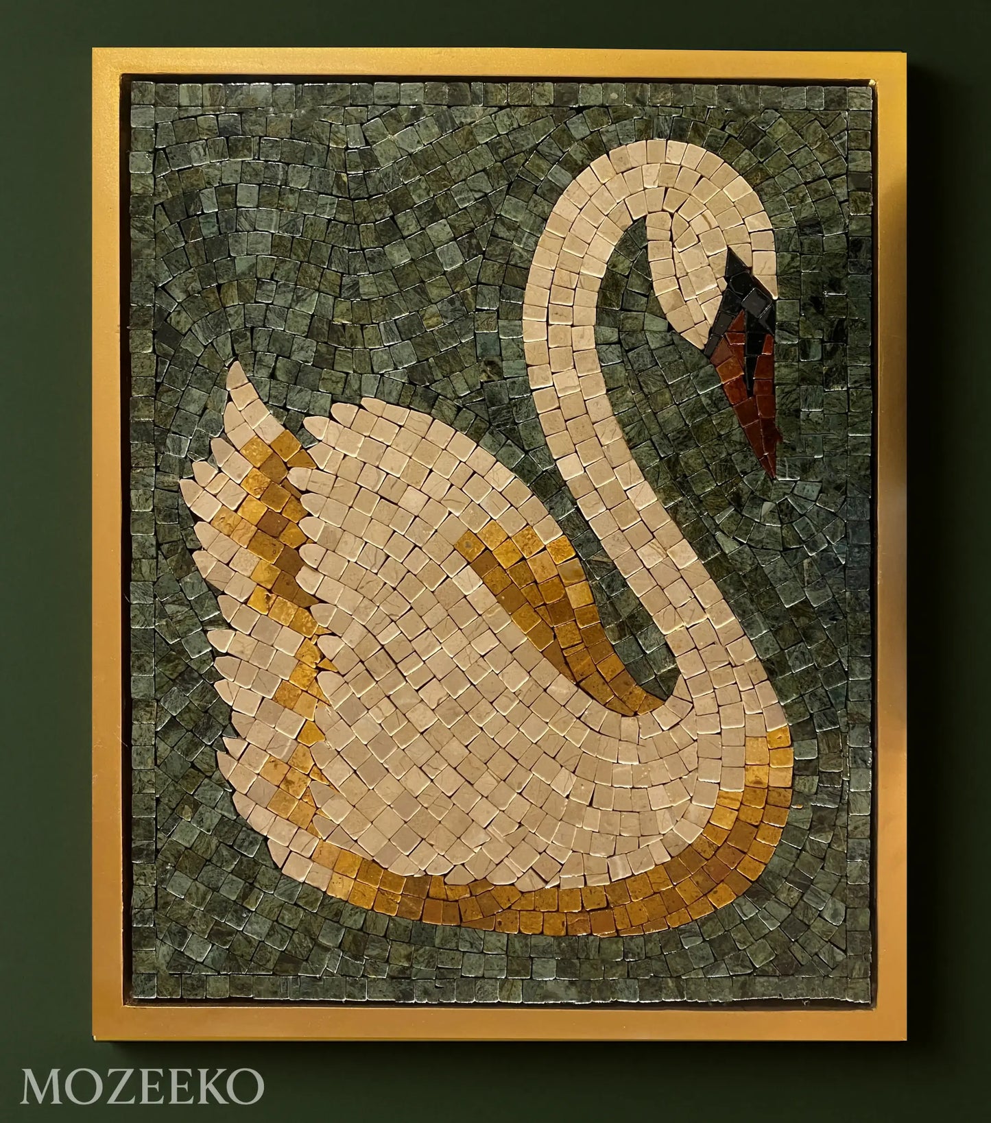 Majestic Swan – Handmade 22×18 inch Marble Mosaic Wall Art | LUNA Collection