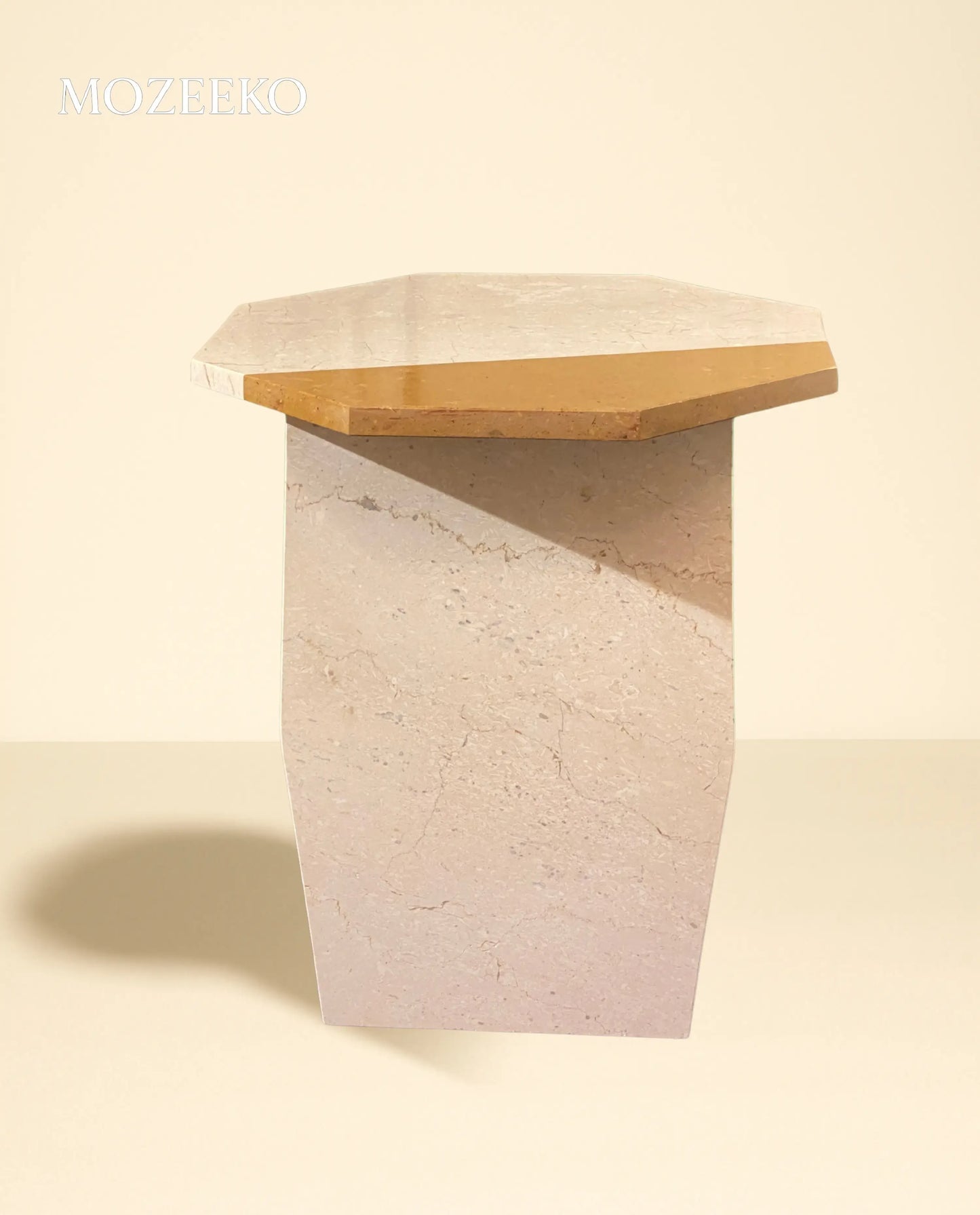 Segmented Cream & Golden Marble Accent Table – 19" Round Top | Mozeeko