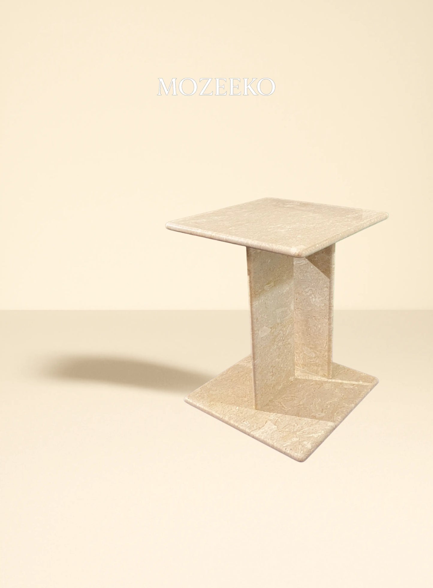 Cream Tippi Marble Accent Table with Platform Base – 15.75" Top, 19" Height | Mozeeko