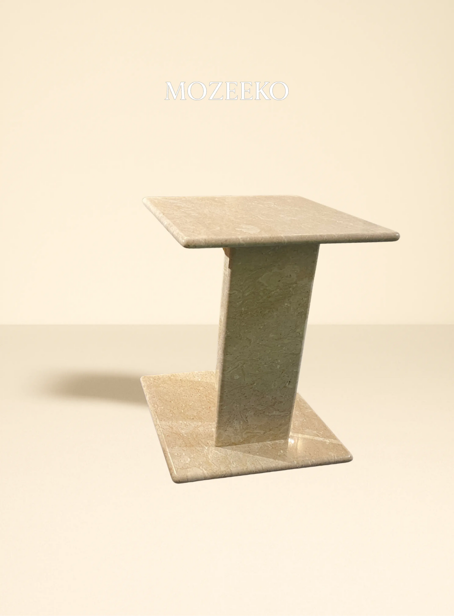 Cream Tippi Marble Accent Table with Platform Base – 15.75" Top, 19" Height | Mozeeko