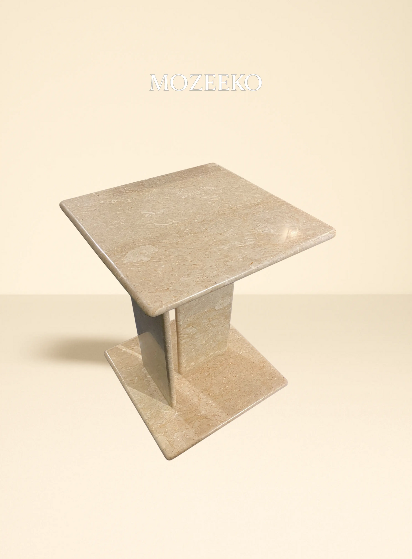 Cream Tippi Marble Accent Table with Platform Base – 15.75" Top, 19" Height | Mozeeko