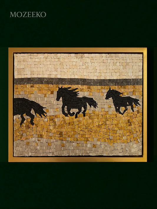 Golden Horizon – Handmade 22×18 inch marble mosaic wall art | LUNA COLLECTION