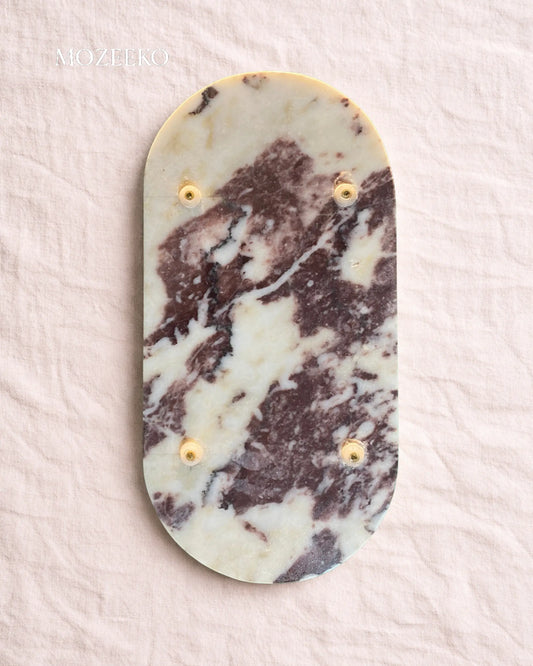 Red and white natural marble tray with smooth rounded edges, 8 × 16 inches, handcrafted luxury stone tray by Mozeeko,backsde