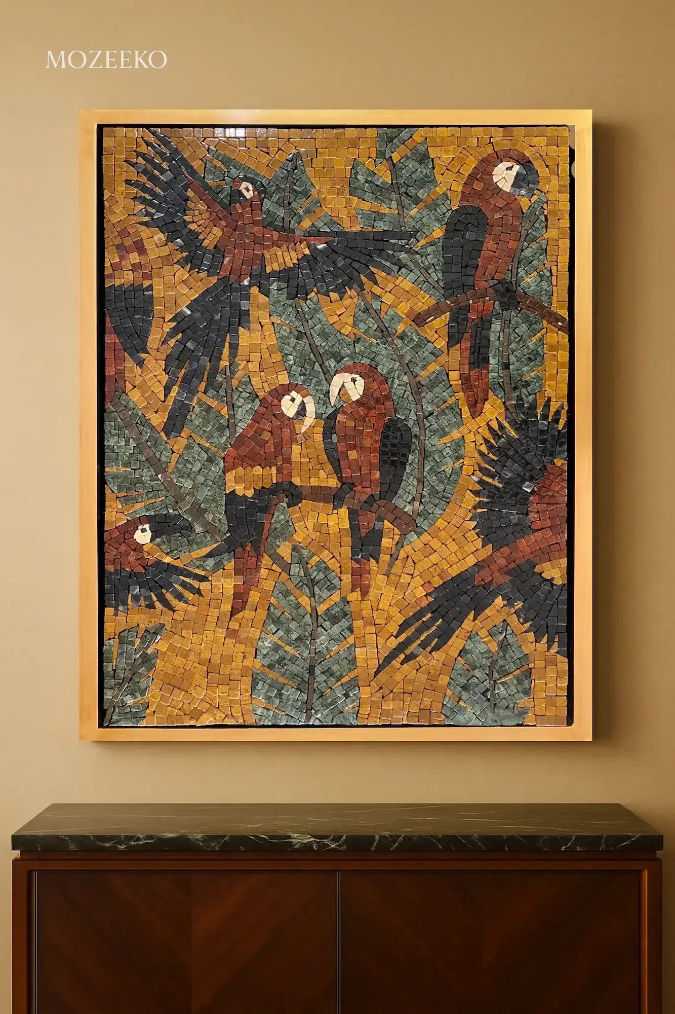 The Parrot’s Haven – Handmade Marble Mosaic Wall Art | NAZ Collection