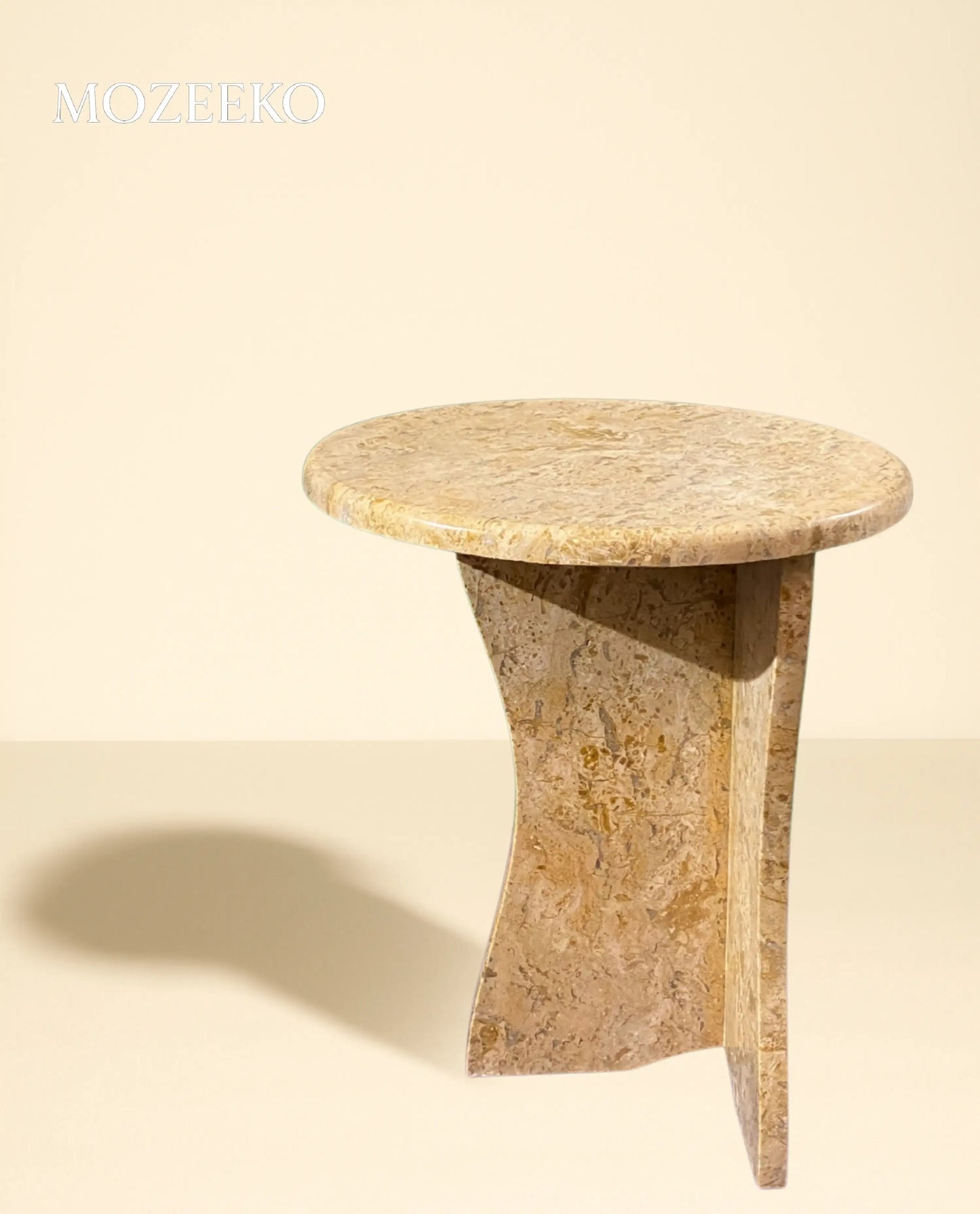 Desert Gold Round Accent Table – 15.75" Handmade Marble Coffee Table | Mozeeko