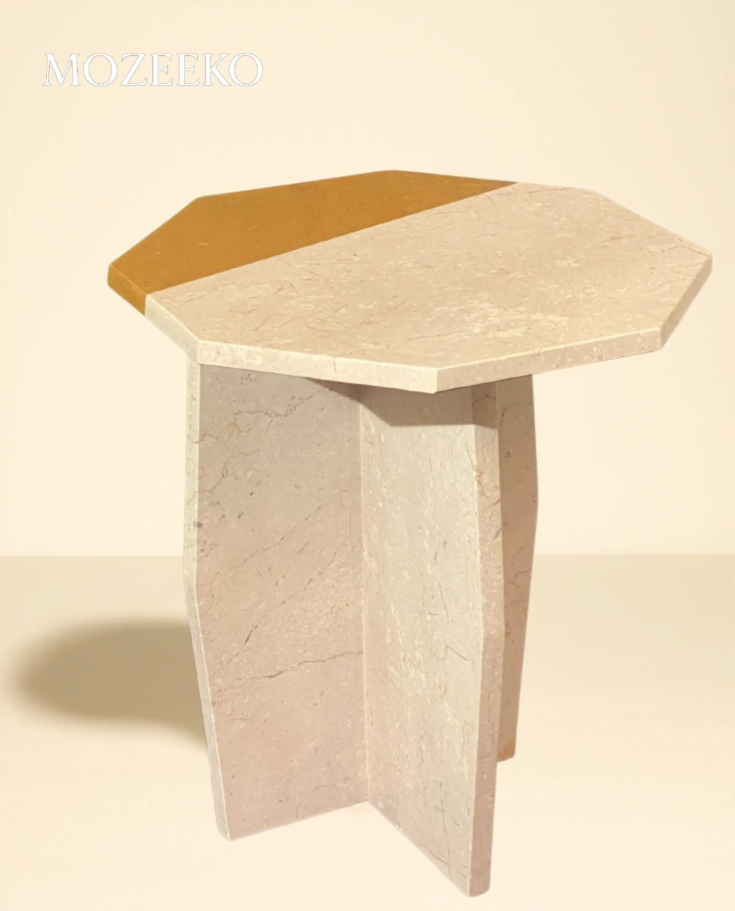 Segmented Cream & Golden Marble Accent Table – 19" Round Top | Mozeeko