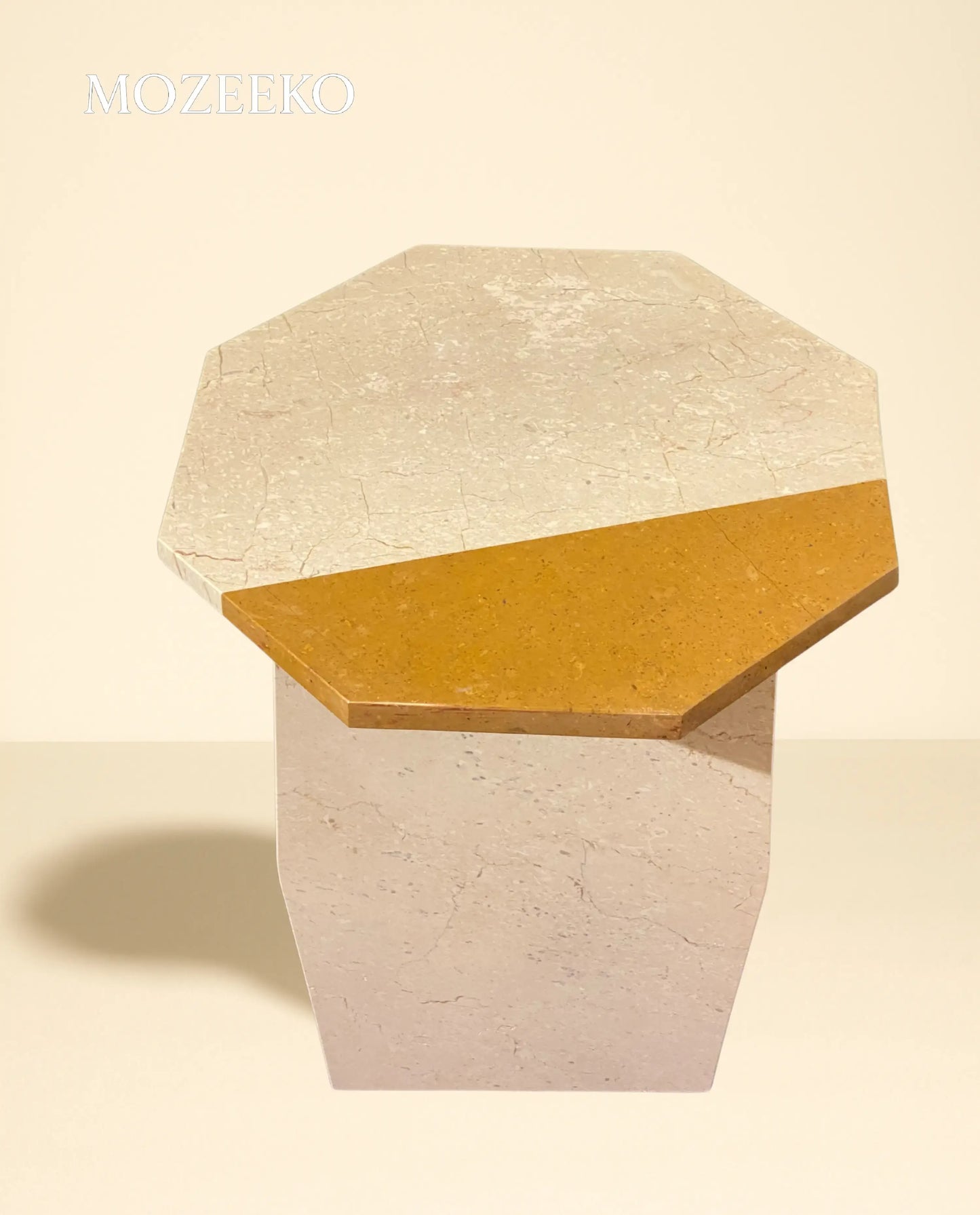 Segmented Cream & Golden Marble Accent Table – 19" Round Top | Mozeeko