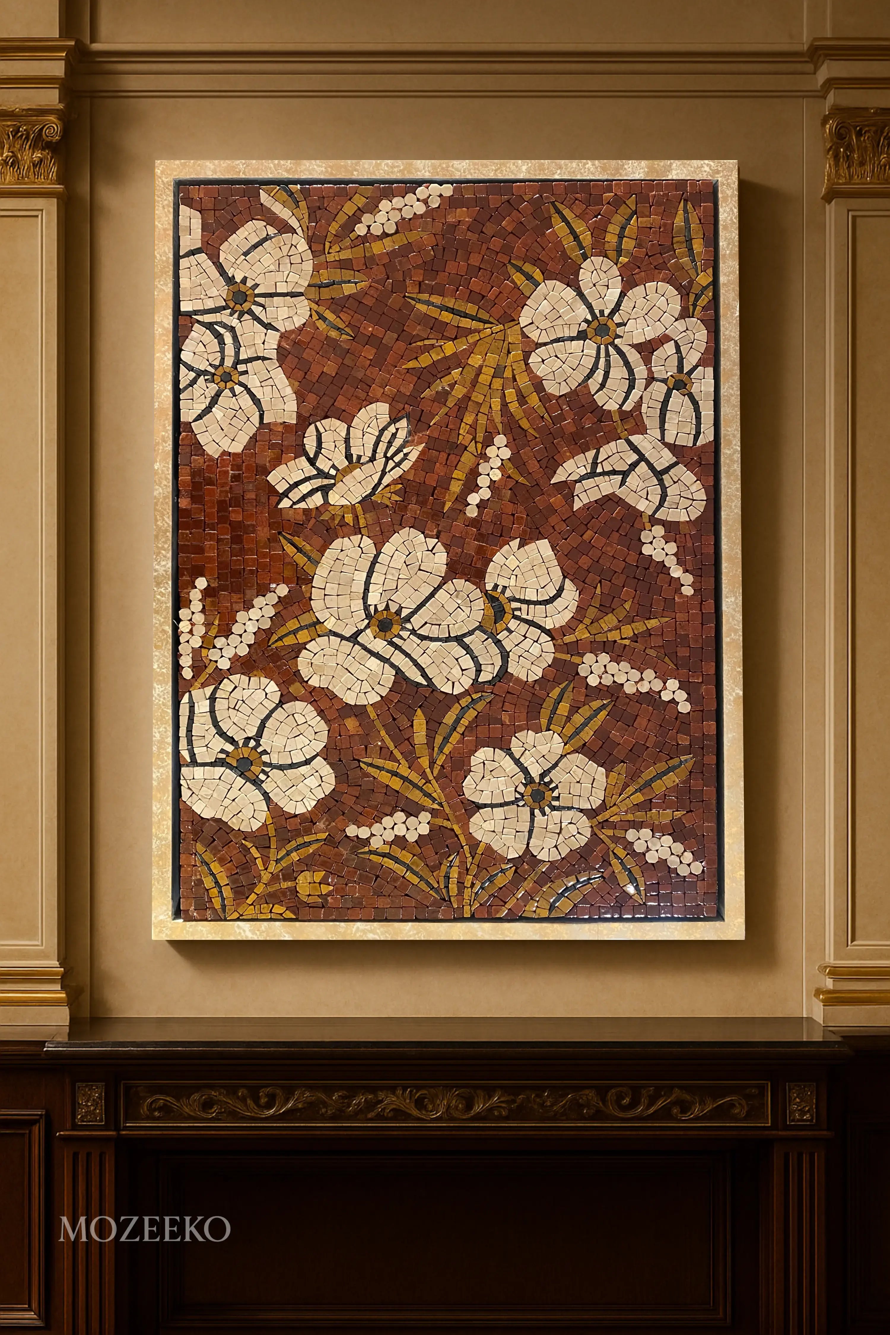 Premium 22×32 inch handmade mosaic wall art from the NAZ Collection featuring original designs in a PU painted wooden frame