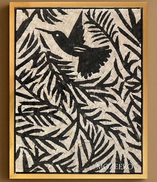 Ethereal Flight – Handmade Black & White Marble Mosaic Wall Art | AURA Collection