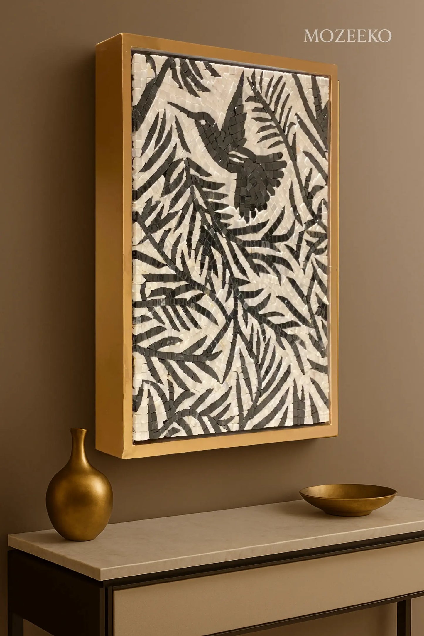 Ethereal Flight – Handmade Black & White Marble Mosaic Wall Art | AURA Collection