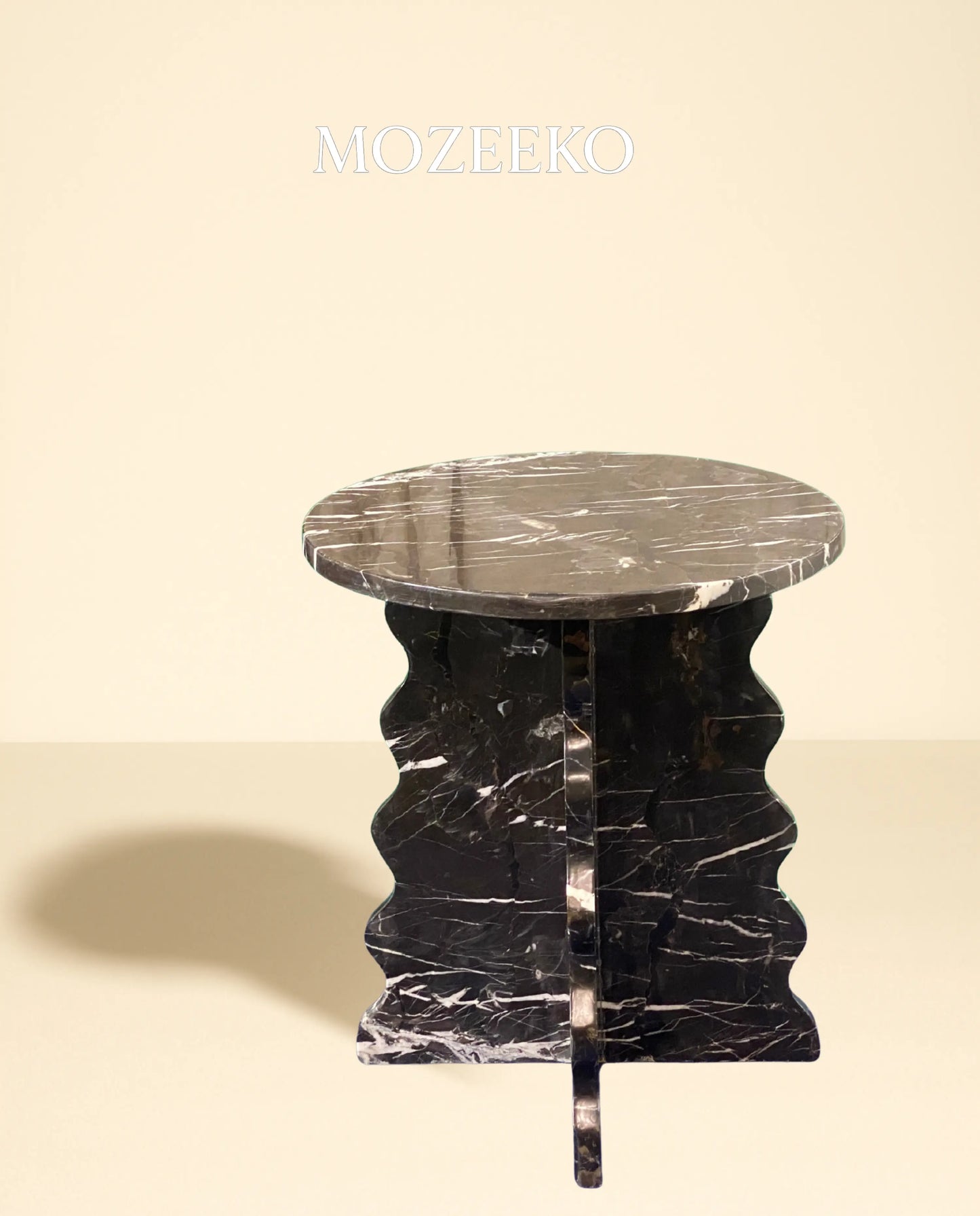 Black & Gold Marble Accent Table with Sculptural Base – 15.75" Top, 19" Height | Mozeeko