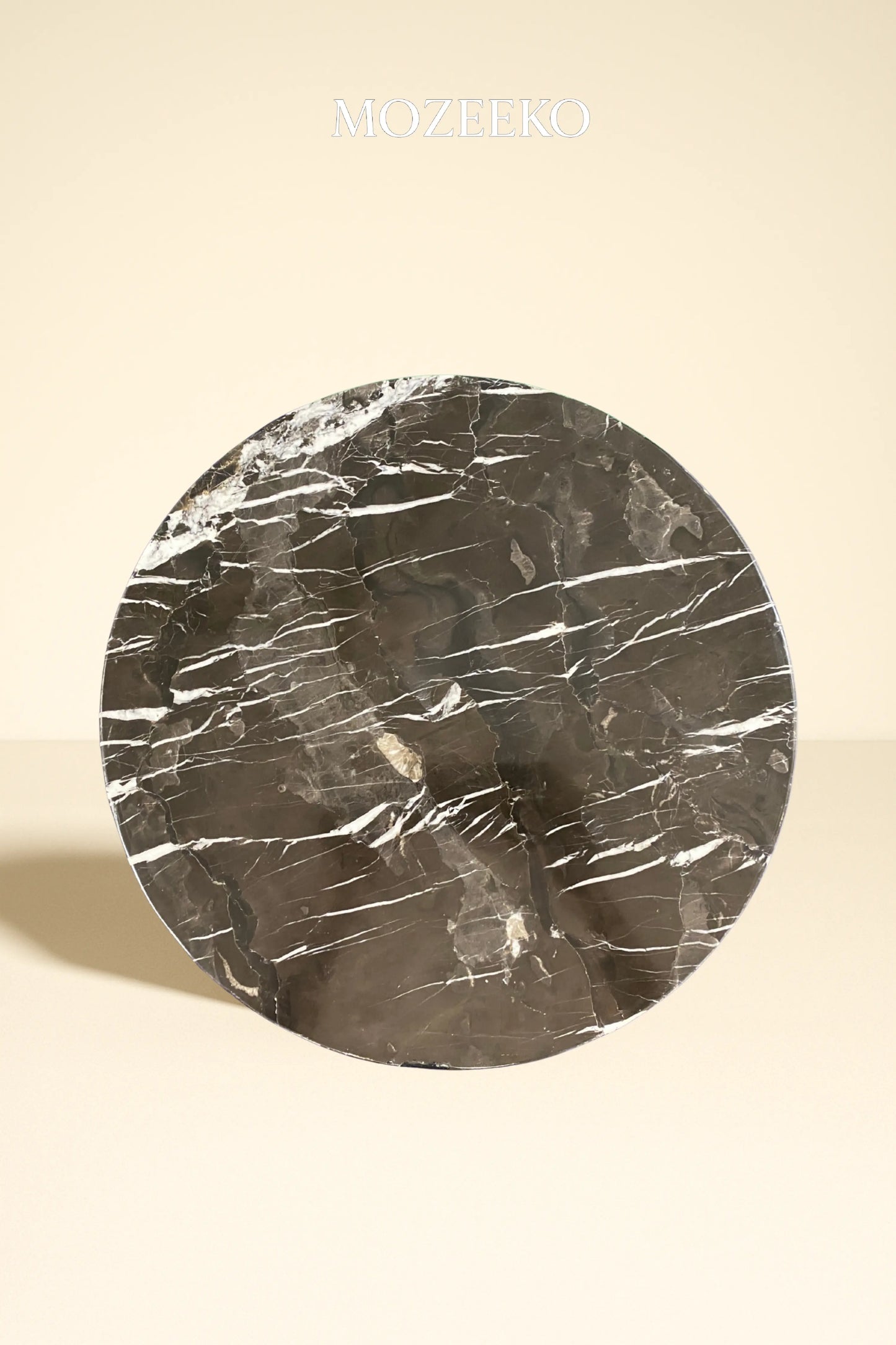 Black & Gold Marble Accent Table with Sculptural Base – 15.75" Top, 19" Height | Mozeeko