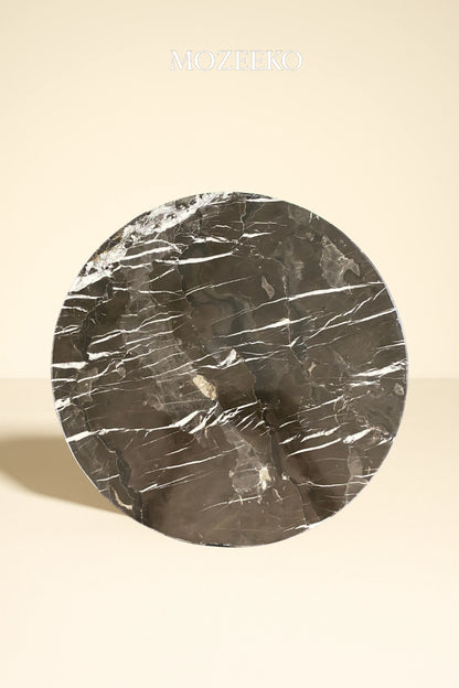 Black & Gold Marble Accent Table with Sculptural Base – 15.75" Top, 19" Height | Mozeeko