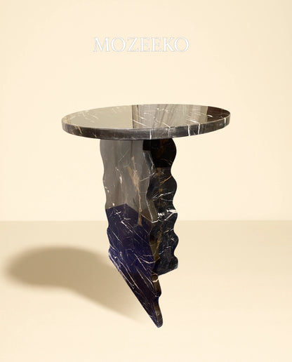 Black & Gold Marble Accent Table with Sculptural Base – 15.75" Top, 19" Height | Mozeeko
