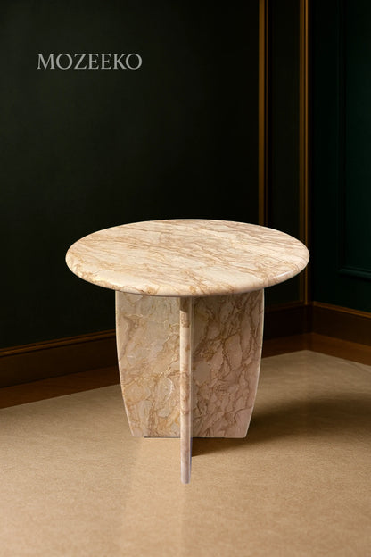 Rakhrol Fancy marble accent table with round top and sculptural base – handcrafted, 19 inches tall and 15.75 inches diameter