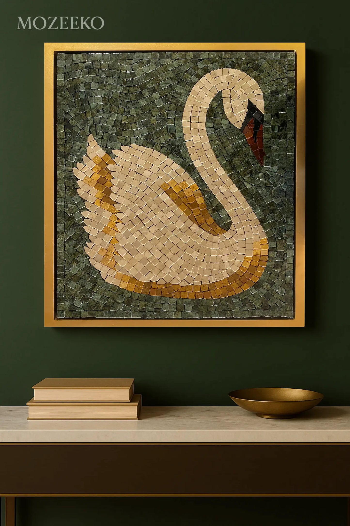 Majestic Swan – Handmade 22×18 inch Marble Mosaic Wall Art | LUNA Collection