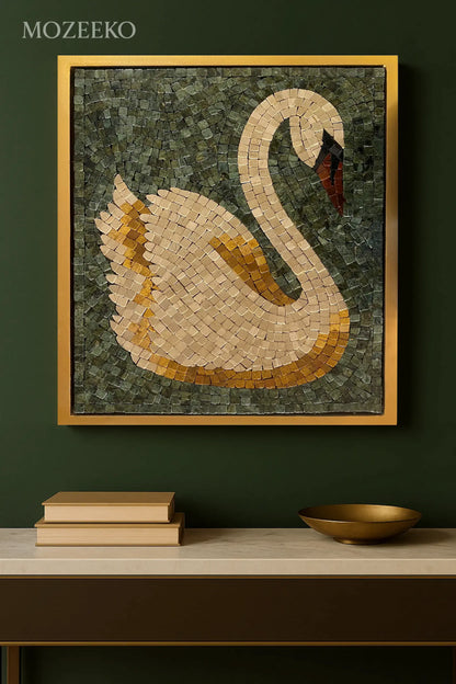 Majestic Swan – Handmade 22×18 inch Marble Mosaic Wall Art | LUNA Collection
