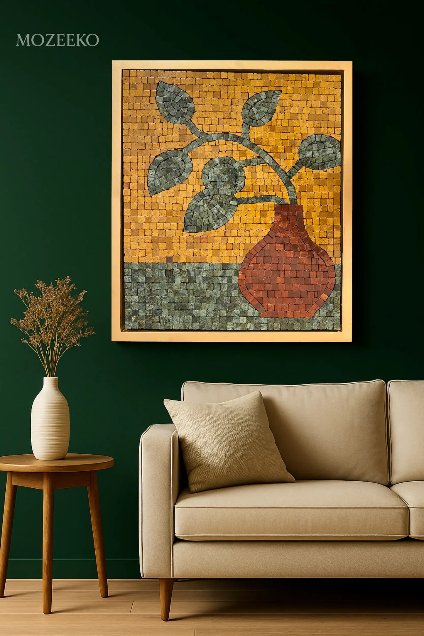 Verdant Grace – Handmade 22×18 inch Marble Mosaic Wall Art | LUNA Collection