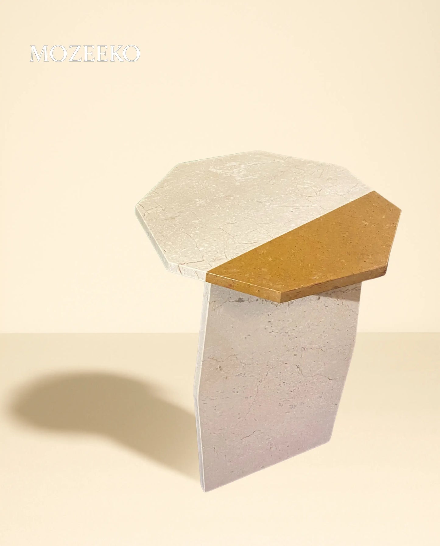 Segmented Cream & Golden Marble Accent Table – 19" Round Top | Mozeeko