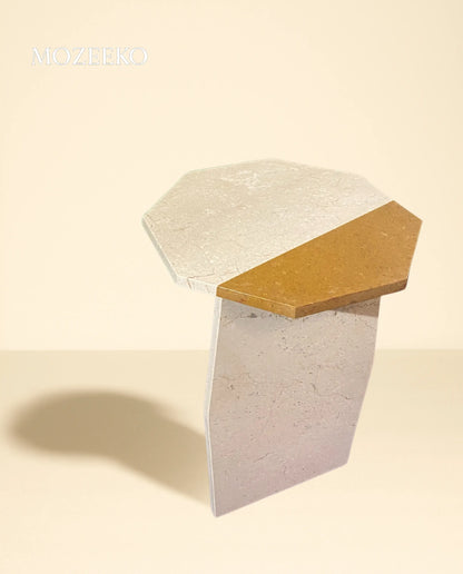 Segmented Cream & Golden Marble Accent Table – 19" Round Top | Mozeeko