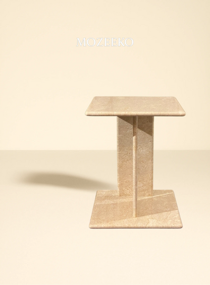 Cream Tippi Marble Accent Table with Platform Base – 15.75" Top, 19" Height | Mozeeko