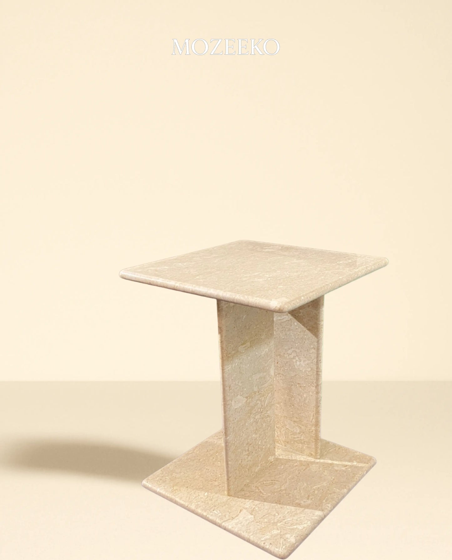 Cream Tippi Marble Accent Table with Platform Base – 15.75" Top, 19" Height | Mozeeko