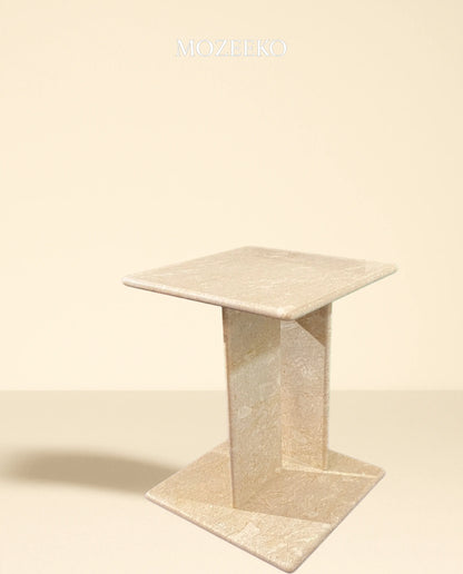 Cream Tippi Marble Accent Table with Platform Base – 15.75" Top, 19" Height | Mozeeko
