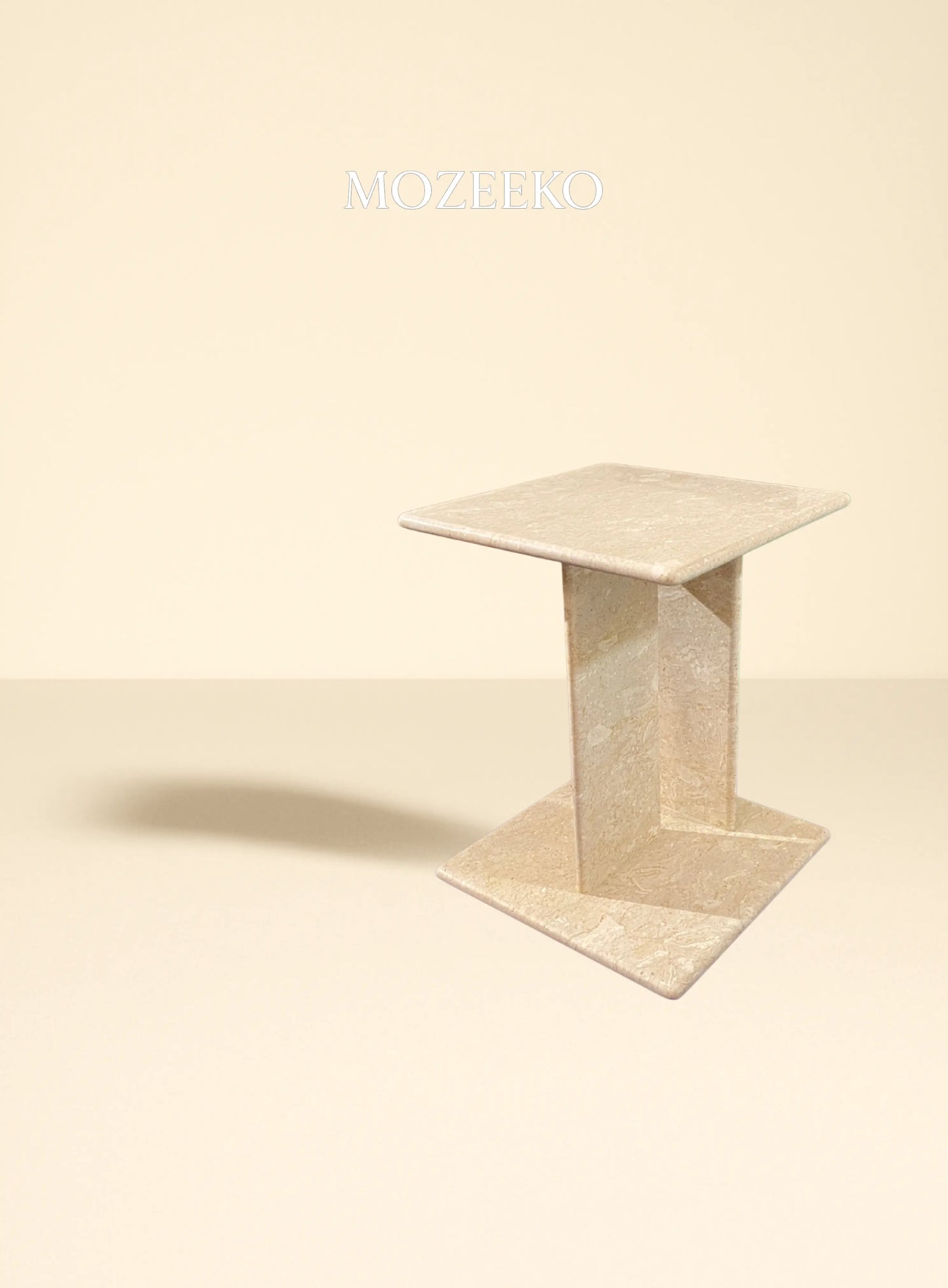 Cream Tippi Marble Accent Table with Platform Base – 15.75" Top, 19" Height | Mozeeko