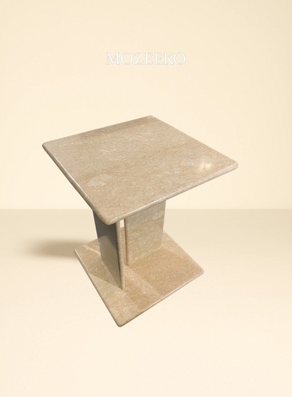 Cream Tippi Marble Accent Table with Platform Base – 15.75" Top, 19" Height | Mozeeko