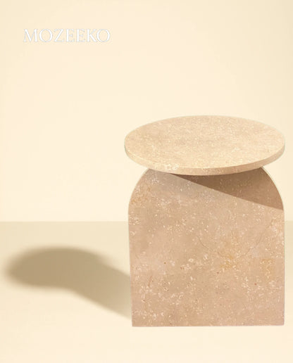 Cream Tippi Marble Accent Table – Round, 19" Height, 15.75" Diameter