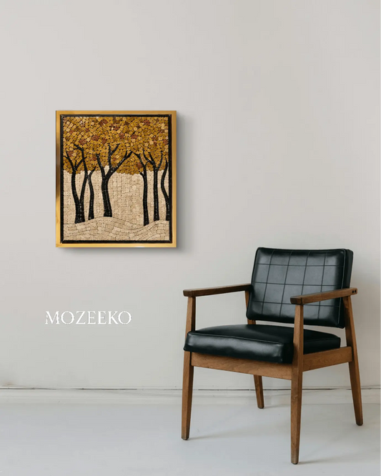 Golden Forest Marble Mosaic Wall Art
