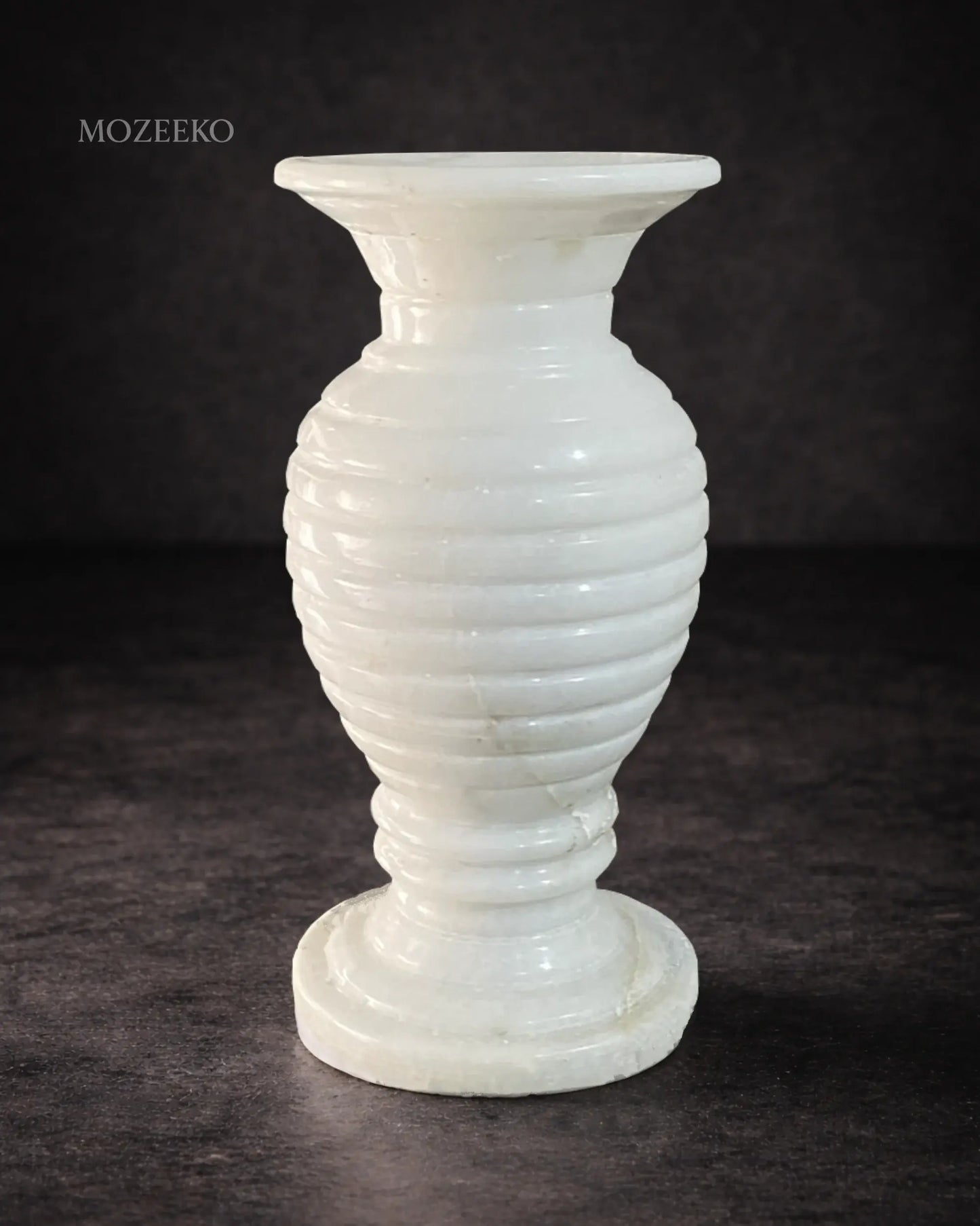 High-gloss Ziarat White marble vase, 10 inches tall, handcrafted polished stone decorative vase by Mozeeko
