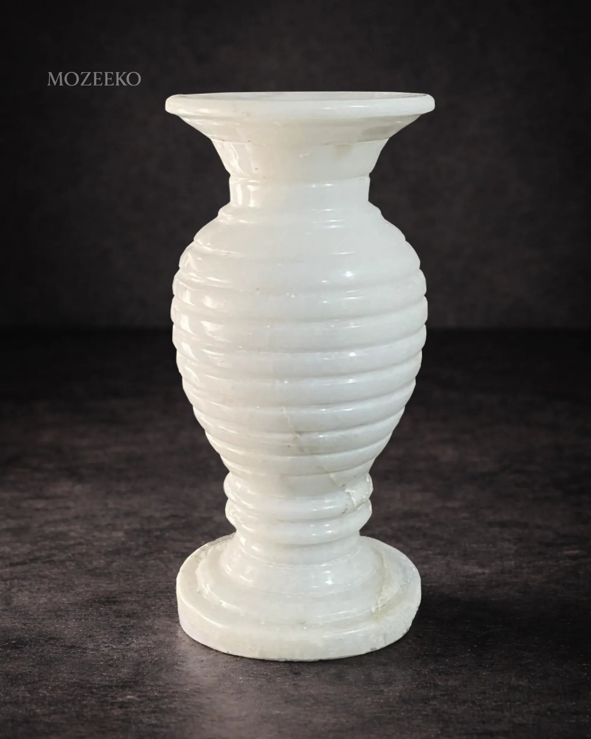 High-gloss Ziarat White marble vase, 10 inches tall, handcrafted polished stone decorative vase by Mozeeko
