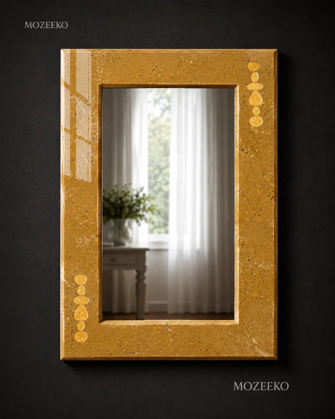 Golden Marble Mirror Frame with Brass Inlay