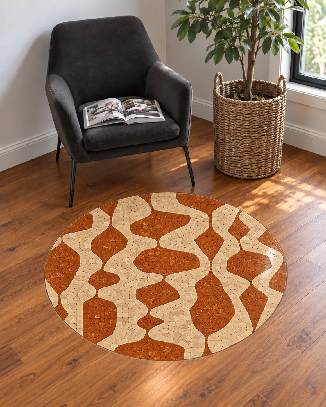 Golden Wave Contemporary Marble Mosaic Medallion