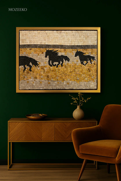 Golden Horizon – Handmade 22×18 inch marble mosaic wall art | LUNA COLLECTION