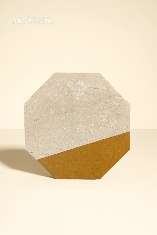 Segmented Cream & Golden Marble Accent Table – 19" Round Top | Mozeeko