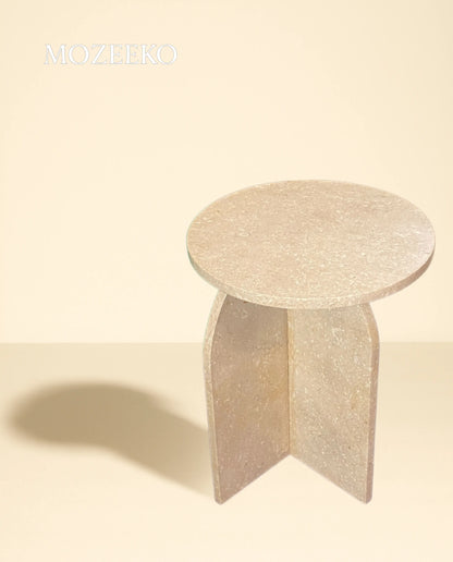 Cream Tippi Marble Accent Table – Round, 19" Height, 15.75" Diameter