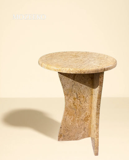 Desert Gold Round Accent Table – 15.75" Handmade Marble Coffee Table | Mozeeko