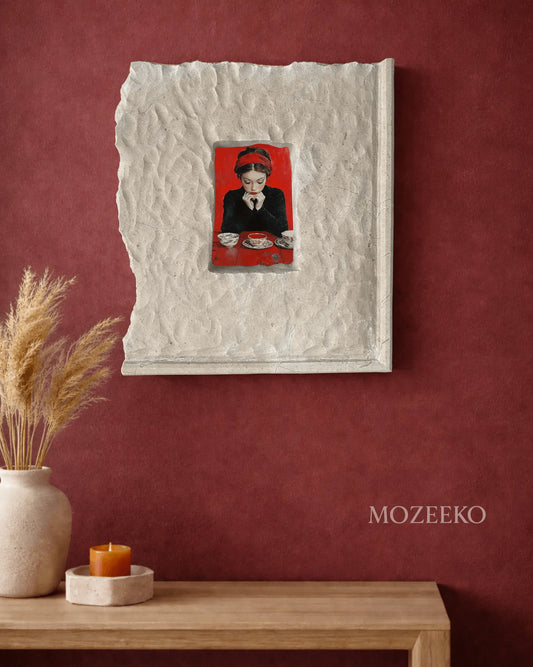 China Verona marble frame 12x14 inches displaying artwork on textured red wall
