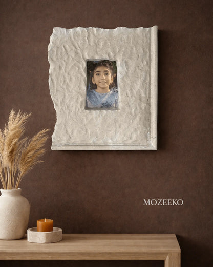China Verona marble frame 12x14 inches displaying portrait photograph on brown textured wall