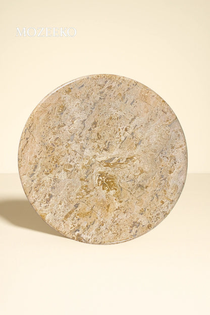 Desert Gold Round Accent Table – 15.75" Handmade Marble Coffee Table | Mozeeko