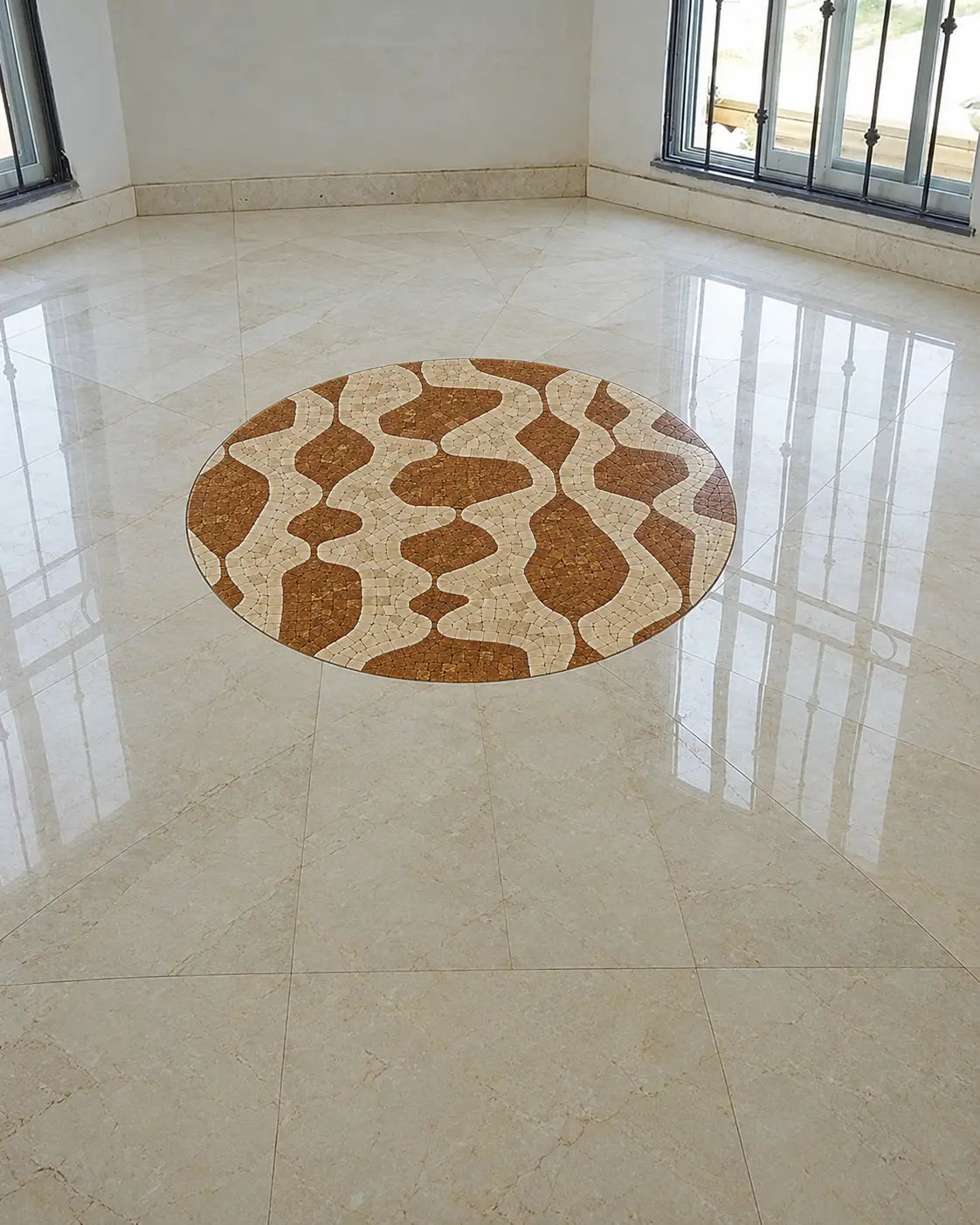 Golden Wave Contemporary Marble Mosaic Medallion