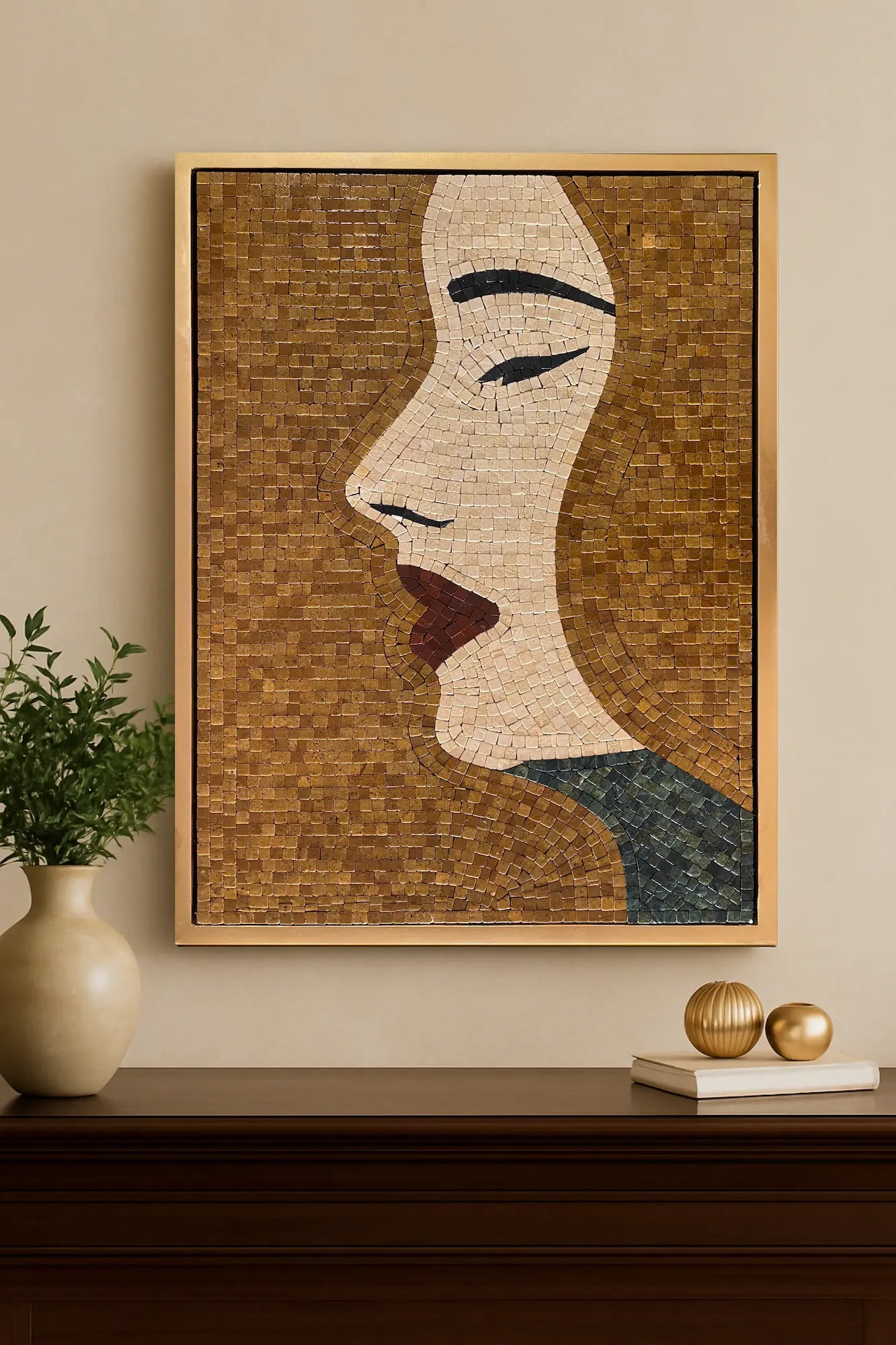 The Golden Muse – Handmade Marble Mosaic Wall Art | NAZ Collection