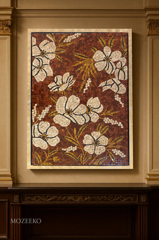 Blooming Symphony – Handmade Marble Mosaic Wall Art | NAZ Collection